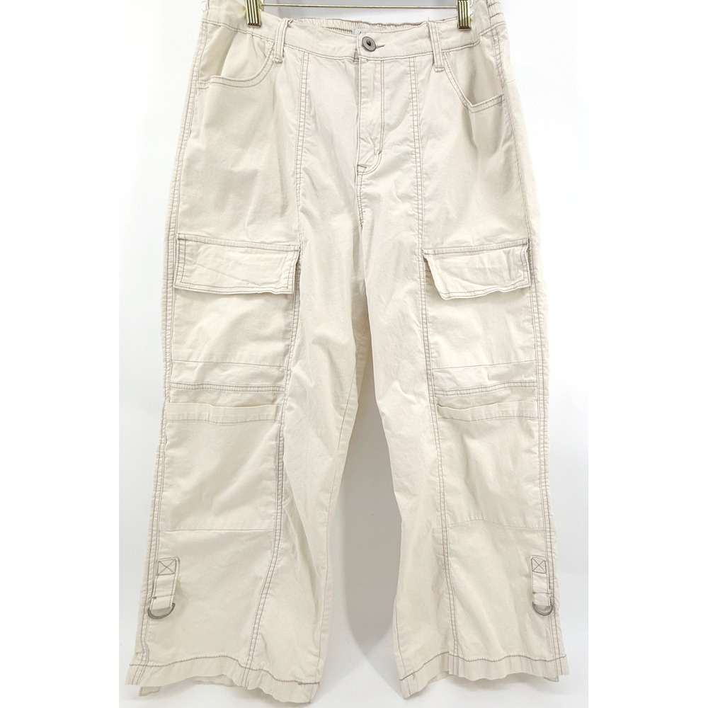 Kensie Jeans Cargo Pants Womens 14/32 Beige Cropped Utility Stretch Y2K Skater